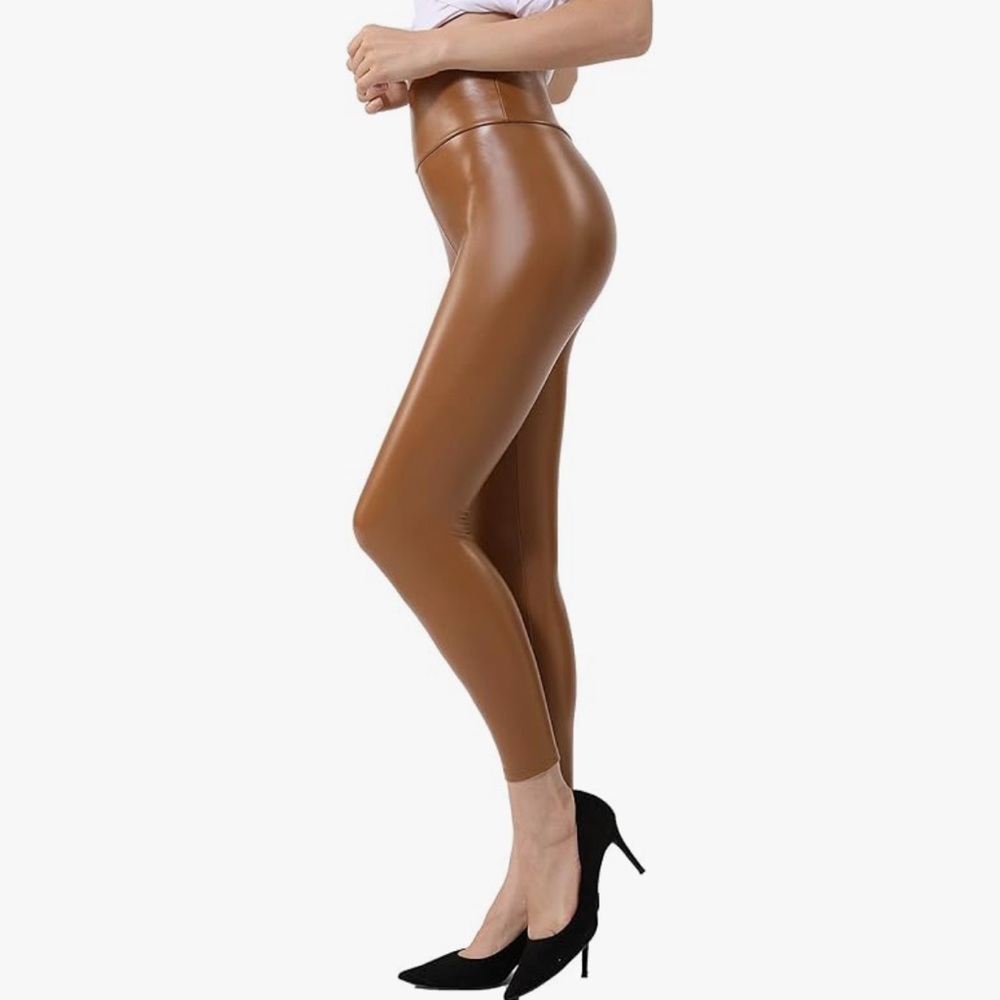 NWT Ginasy Faux Leather Fleece Lined Tummy Control High Waist Leggings -Size: XL